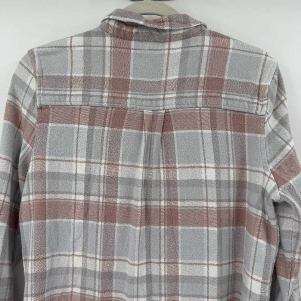 Womens Soft Plaid Flannel Shirt Size‎ L Dusty Mauve Neutral Granola Girl Hiking - Picture 10 of 14